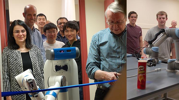 Dean Ned Thomas cutting the ribbon for the new robotics lab