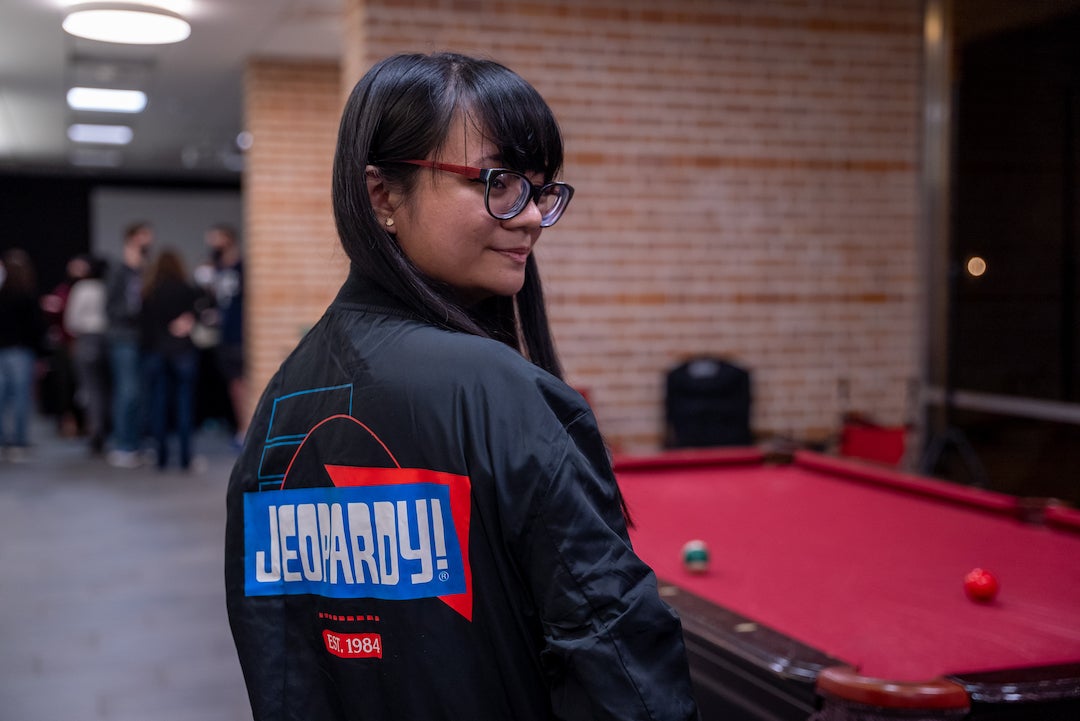 Jasmine Manansala Rice Undergraduate wearing a Jeopardy! jacket