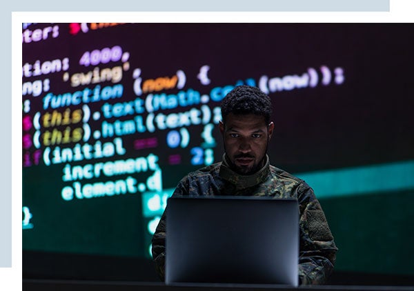 A army student on the computer