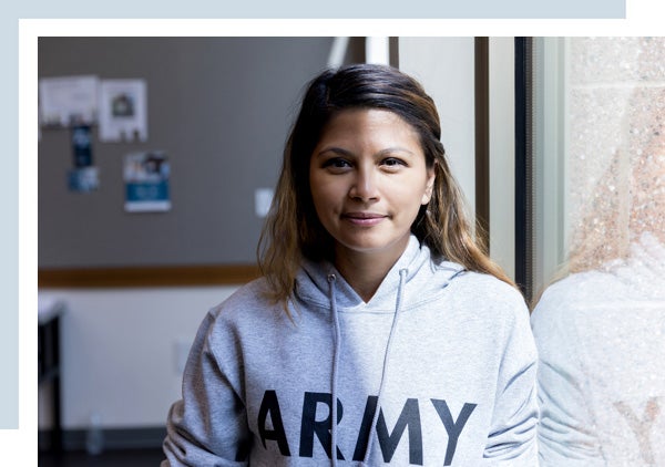 A young woman in the army and a future student at Rice University