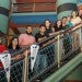 Rice faculty and Brazilian students line up along a stairwell